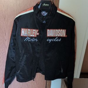 Harley-Davidson Black and Orange Motorcycle Jacket
